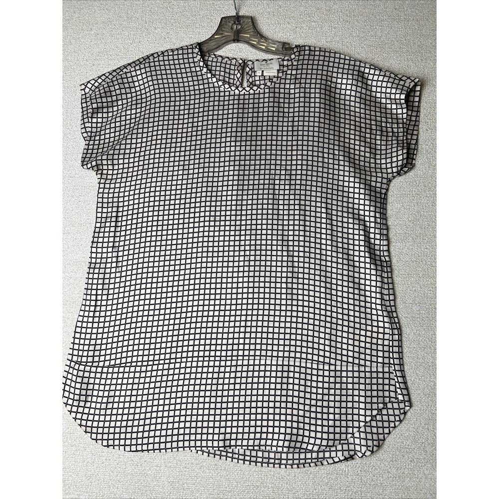 Kate Spade Blouse Womens Sz 4 Silk Blend White Black Gingham Top New York Classi